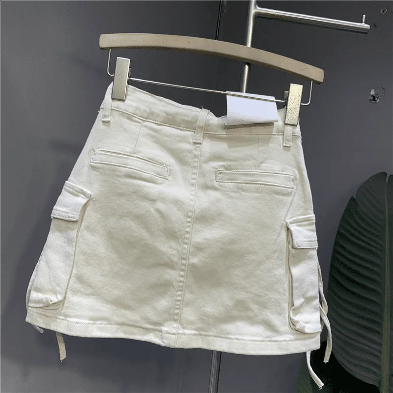 Fashion Three Dimensional Strap Pocket Wash High Tooling Denim Skirt Women Y2K Summer Vintage Casual Joker A 250102