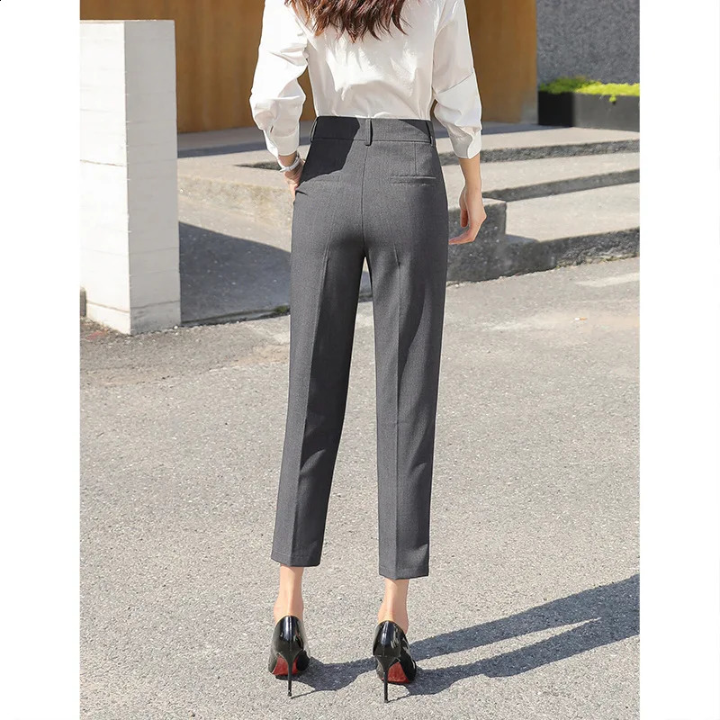 Gray Trousers Autumn Cropped High Waist Slimming Suit Pant Korean Version for Temperament Cigarette Pa 250102