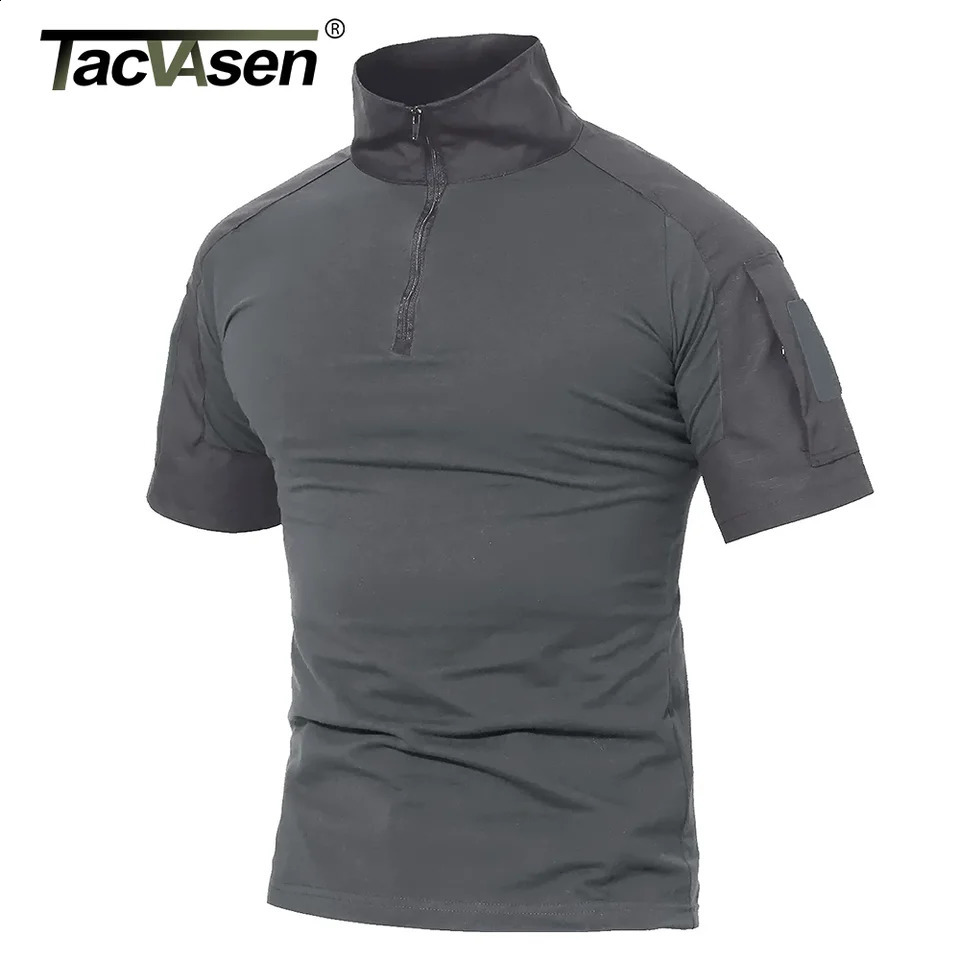 TACVASEN Mens Short Sleeve TShirts With Zipper Pockets Summer Solid T Shirts Safari Tee Hiking Work Clothing 250113