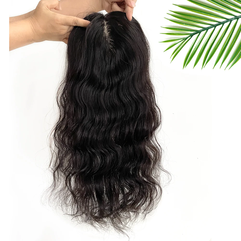 Long Wavy Hair Silk Base Human Hair Women Topper Natural Wave European Virgin Hair Pieces All Sizes Hand Tied Silk Top Toppers 6x6"