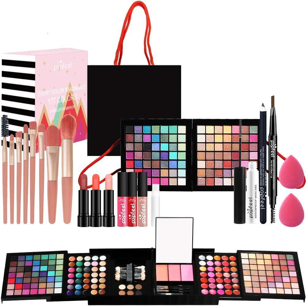 POPFEEL Face Kit Full Makeup Set, 177 Colors Eye Shawdow Lipstick Lipgloss, Chrismas Gift for Girl Teen Woman