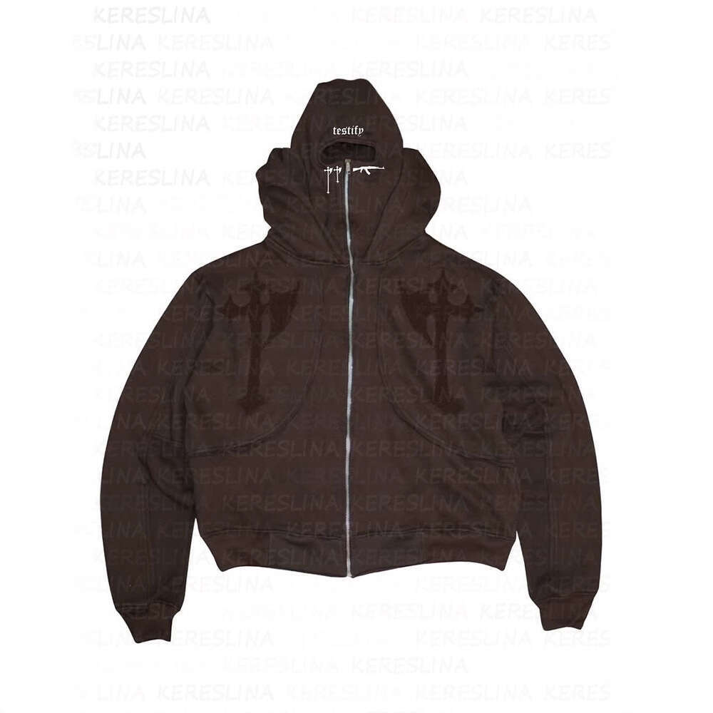 Y2K American street punk hip-hop style hooded sweatshirt hand-painted pattern with cross print