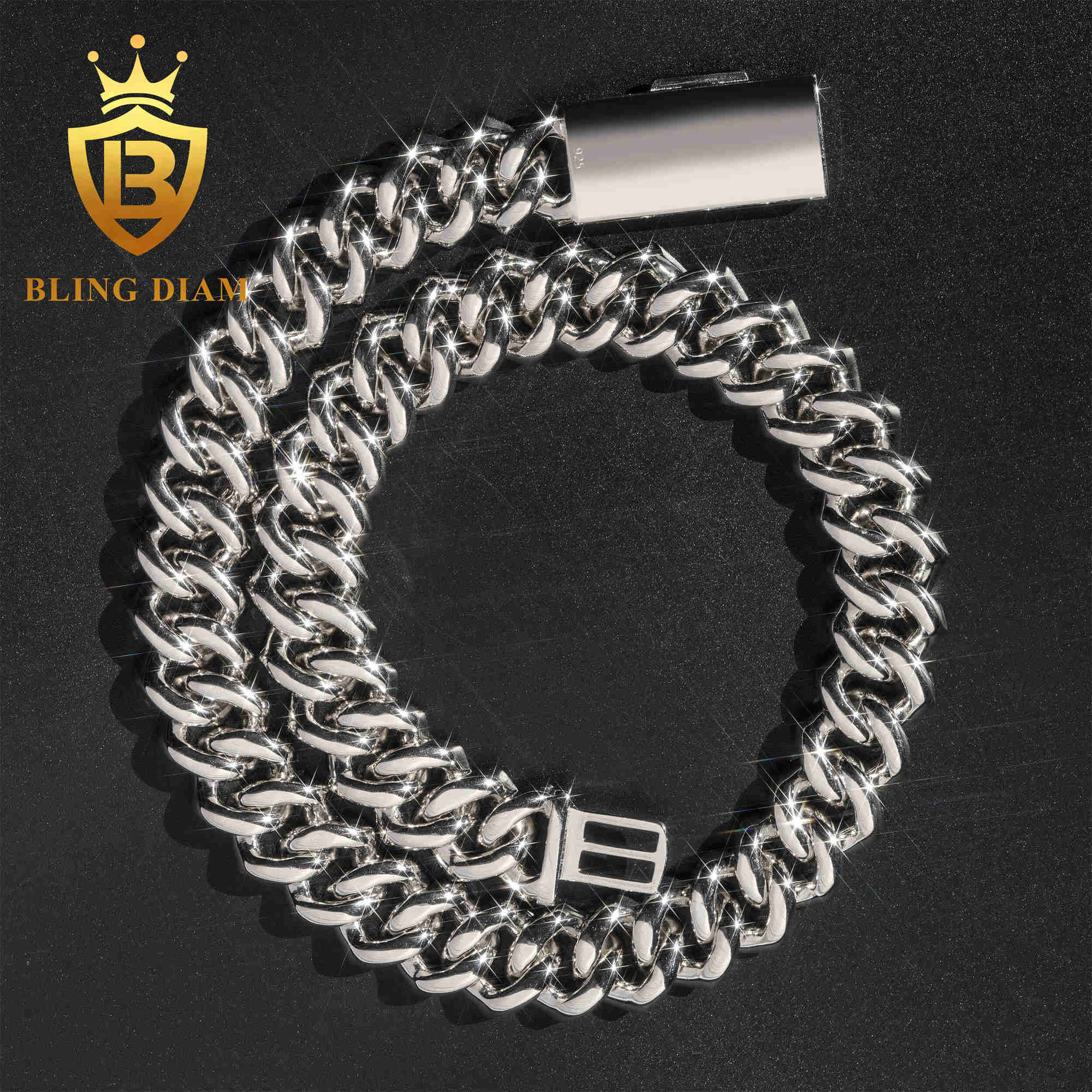 Hip Hop Jewelry Miami Cuban Link Chain For Men18mm Width Moissanite Cuban Chain Necklace 4 Row Iced Out