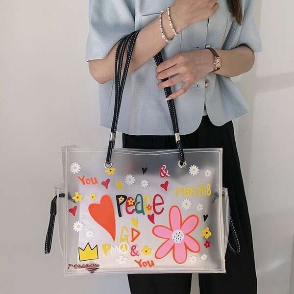 Transparent Jelly Women's Large Capacity 2024 New Street Trend Fashion Handheld Shoulder Tote Bag