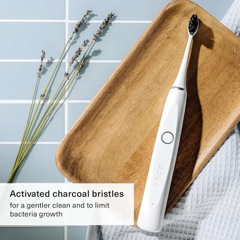 QWBoka Electric Toothbrush for Adults w/2 Heads-Rechargeable Sonic Powered Tooth Brush-Charcoal Activated Bristles Charging Base