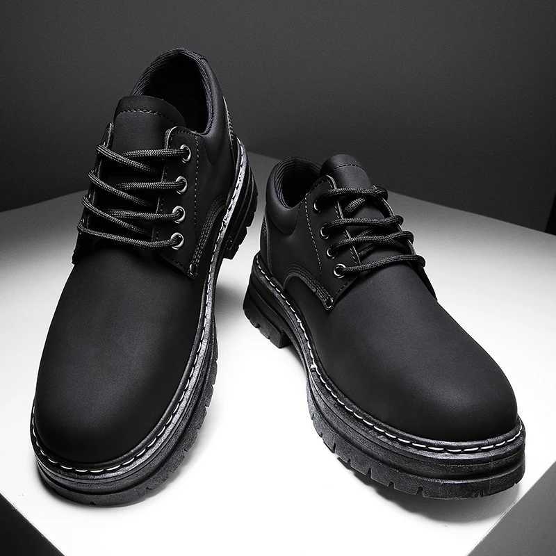 Four Seas Mens and Womens Low Cut Versatile Small Leather Shoes Trend Black Hiking Shoes Thick Low Versatile Casual BootsXJ250113