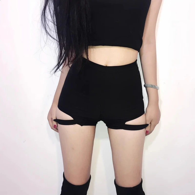 Womens Sexy Bandage Shorts Summer Hollow out Slim Sports Girls Black High Waist 250107