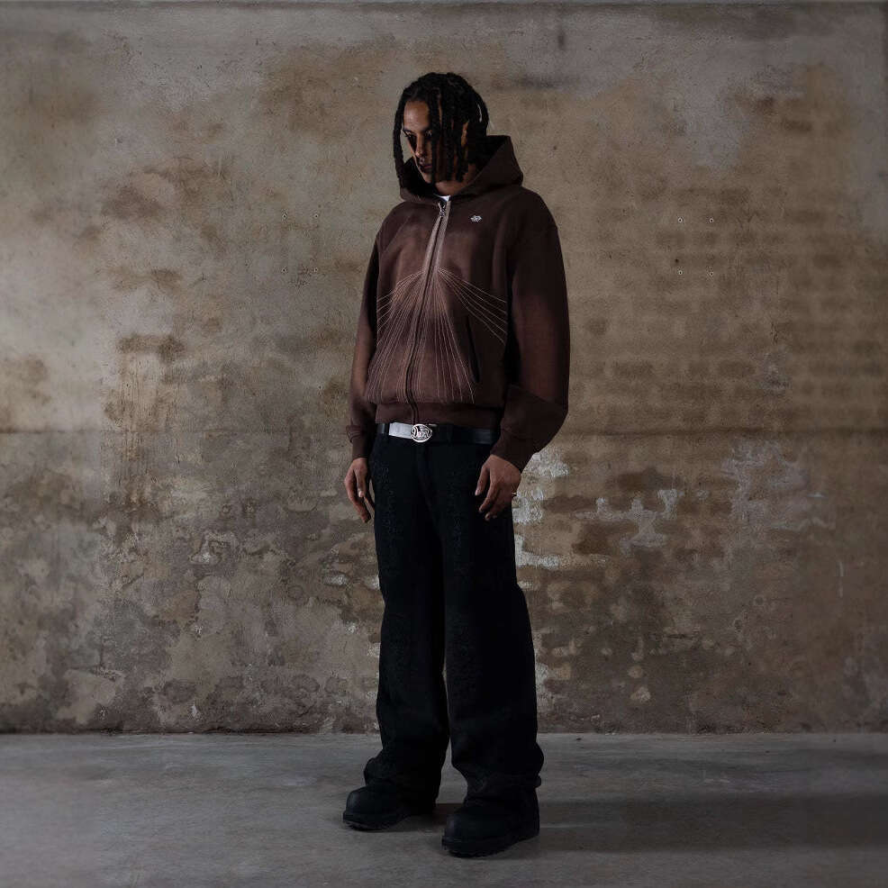 2024 Autumn/Winter Street Trendy Casual Solid Color Sternum Hot Diamond Zipper Loose Hoodie Punk Style