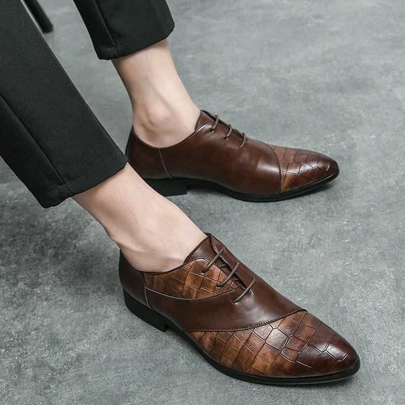 Luxury Leather Shoes for Men Brand Derby Shoes for Men Pointed Toe Lace-up Mens Formal Shoes Handmade Business Footwear 2024XJ250113