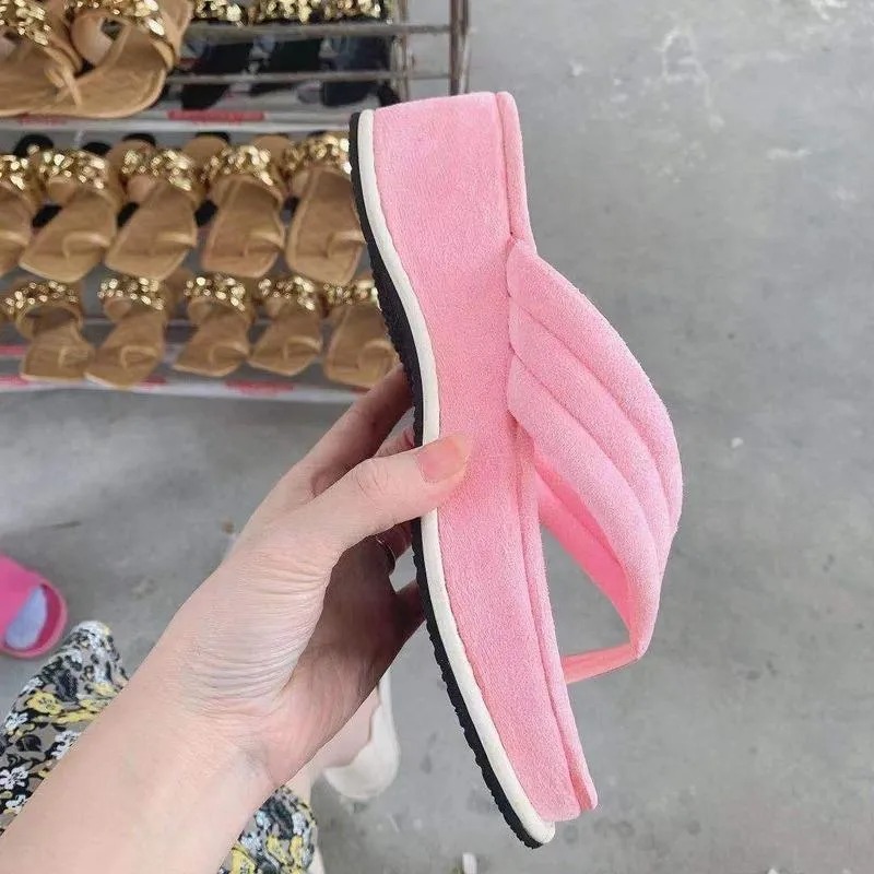 Women's Plush Summer Slippers - Comfortable Flip Flop Wedge Sandals with High Heels