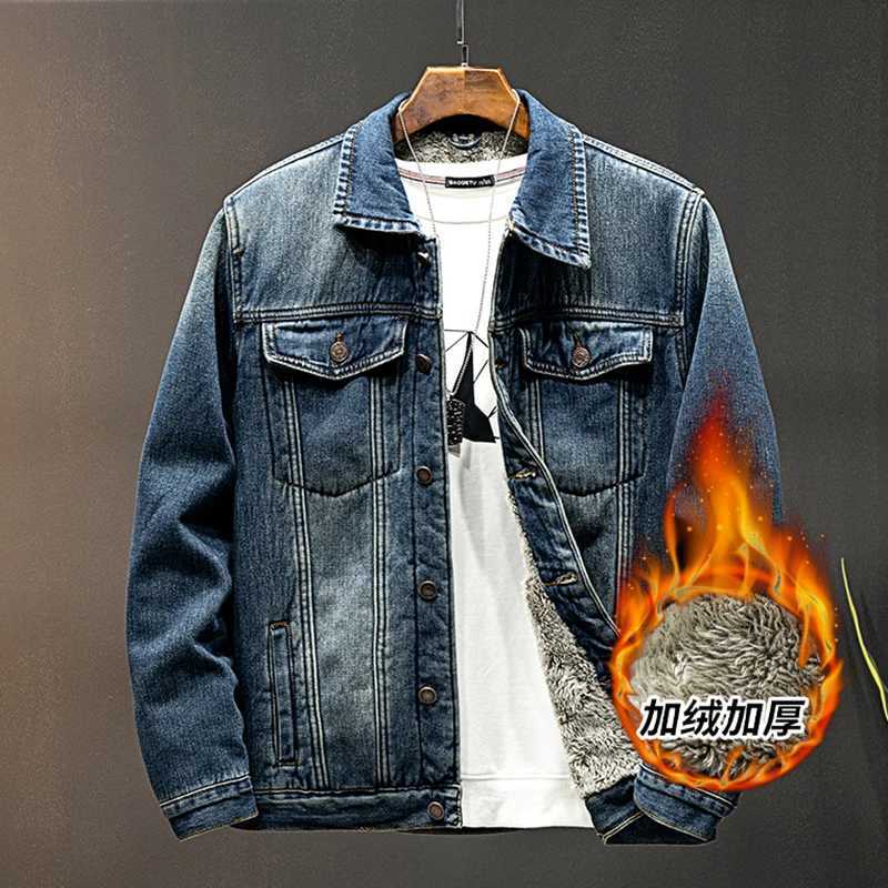 High density padded thickened warm casual denim jacket high street fashion brand blue Large Size Workwear Jacket Mens X250113