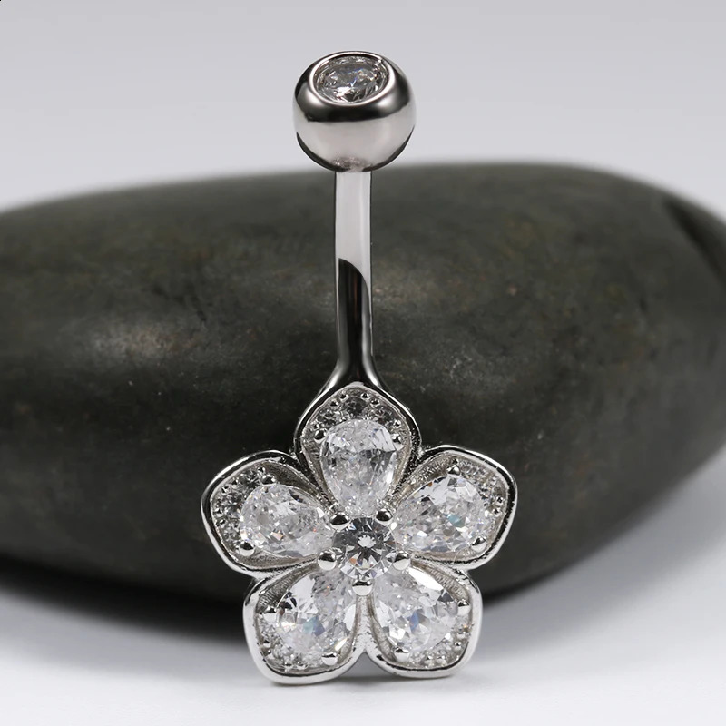 Flower Navel Belly Button Piercing Rings Bulk 925 Sterling Silver Body Jewelry For Women Fine Summer Accessories Romantic Gift 250107