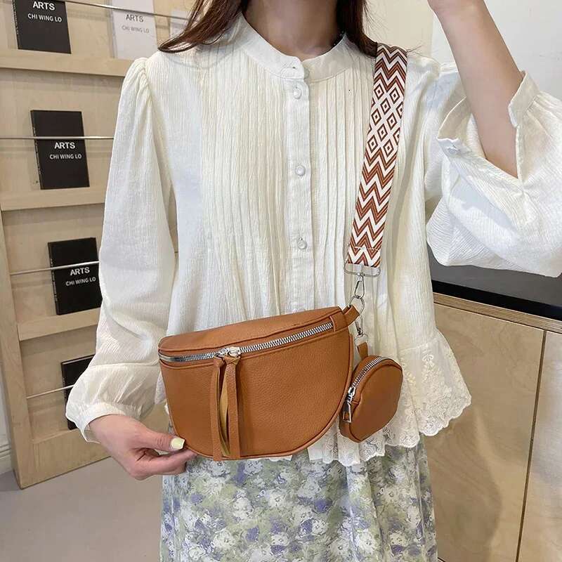 Small Semicircle Saddle Shoulder Crossbody Bags For Women Pu Leather Waist Anti Theft Casual Chest Fashion Belt Bag