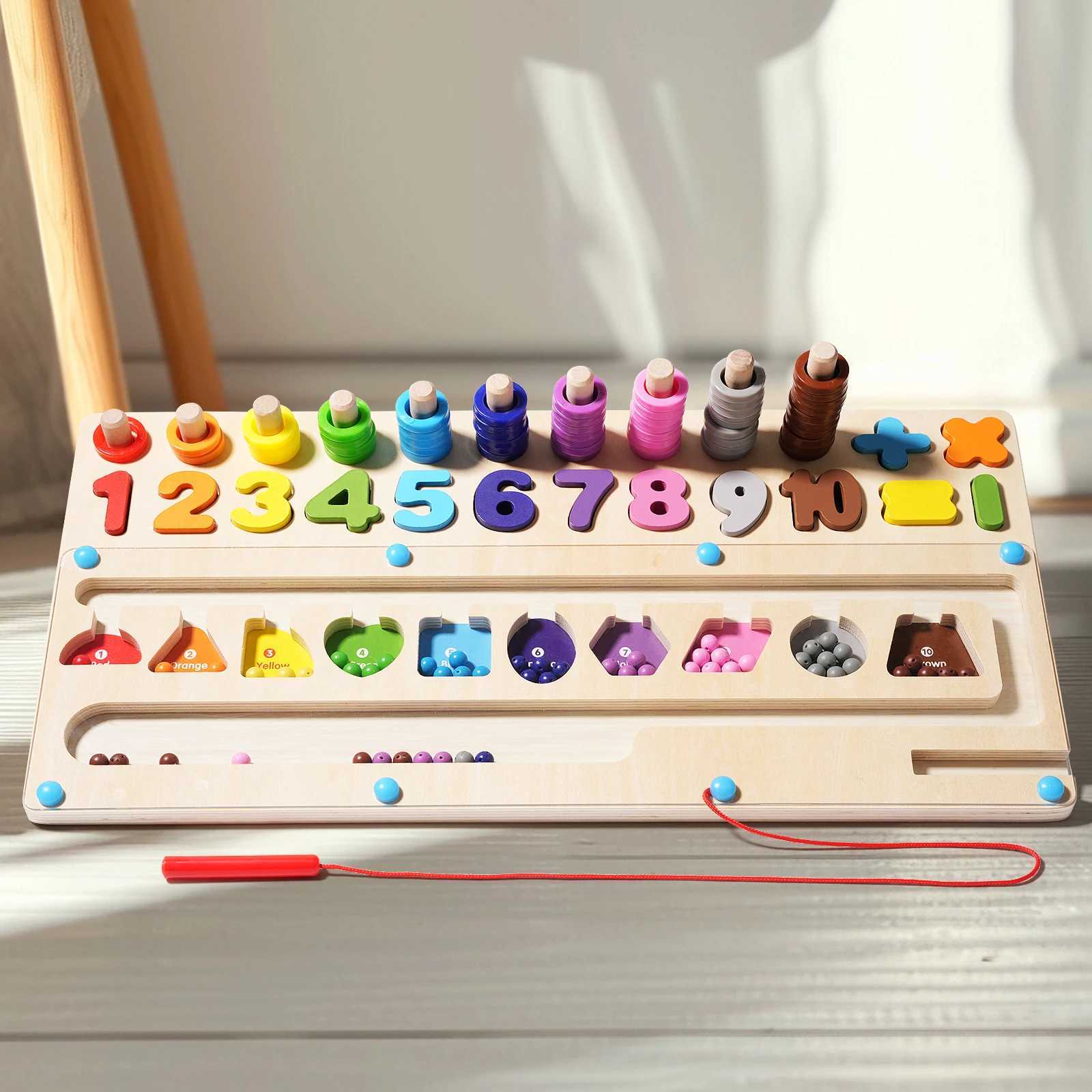 Wooden Magnet Board Puzzles Kids Toy Fine Motor Skills Bead Maze Toy Montessori Toys Magnetic Color and Number Maze Boys Girls X250113