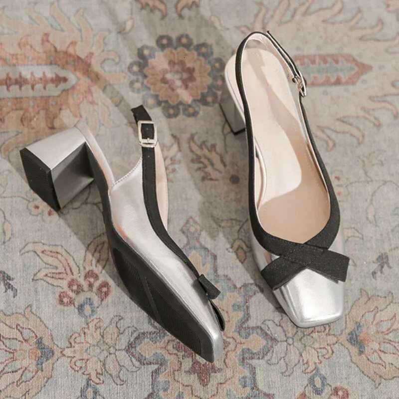 Chunky Sandals Bow Hollow Mules Pumps Female Comfort Fashion Sgback Elegant Brand Mary Jane Shoes Women