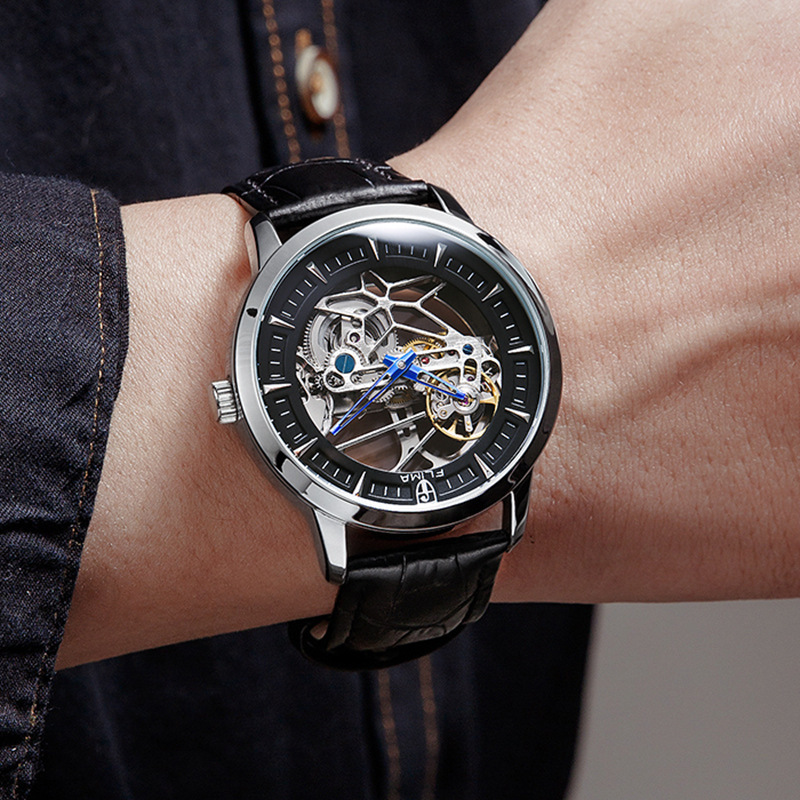 Luxury Men's Business Watch with Large Skeleton Design and Waterproof Steel Band