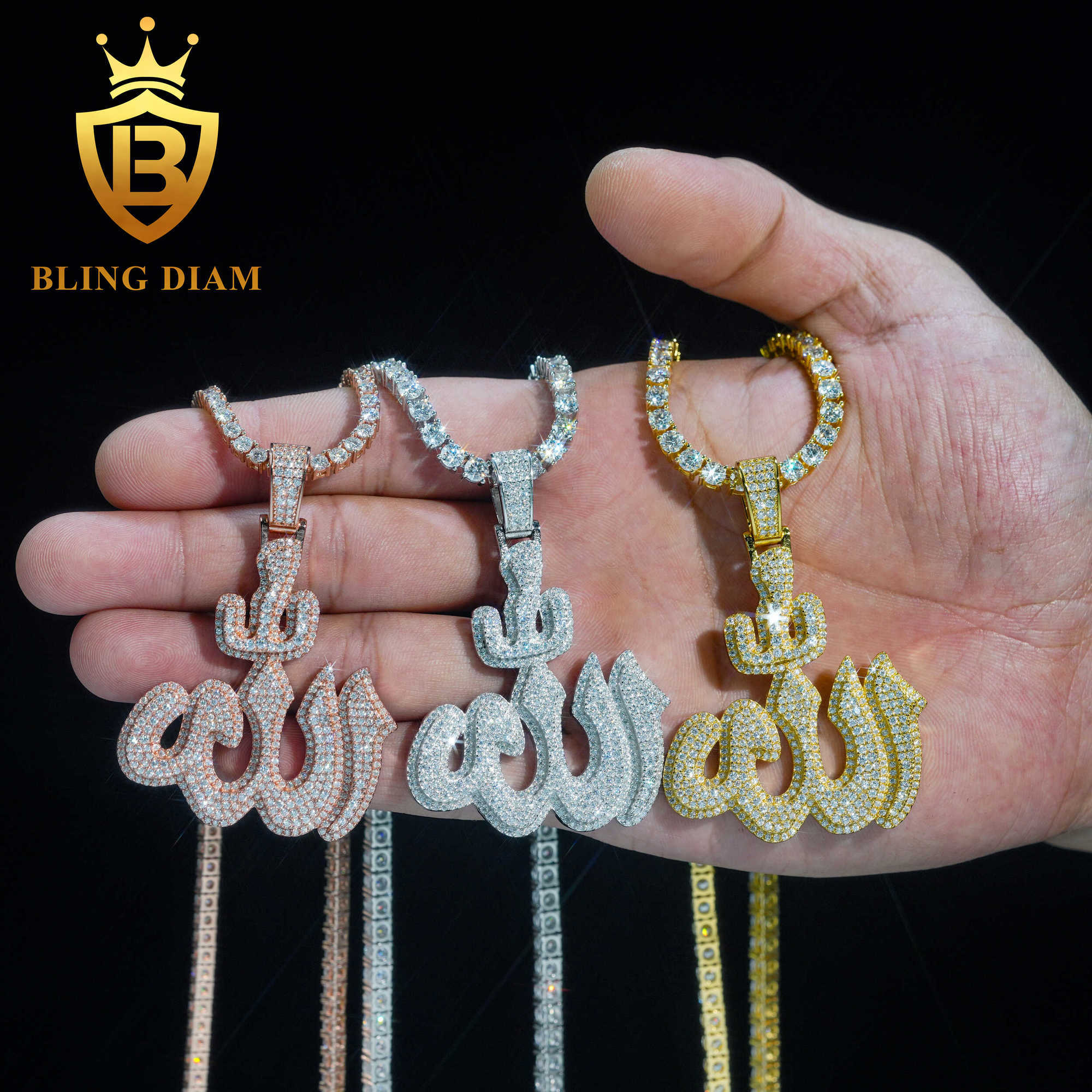 Street Jewelry Hip hop Moissanite diamond pendant 925 soild Silver Pass Diamond Tester allah pendant for tennis chain