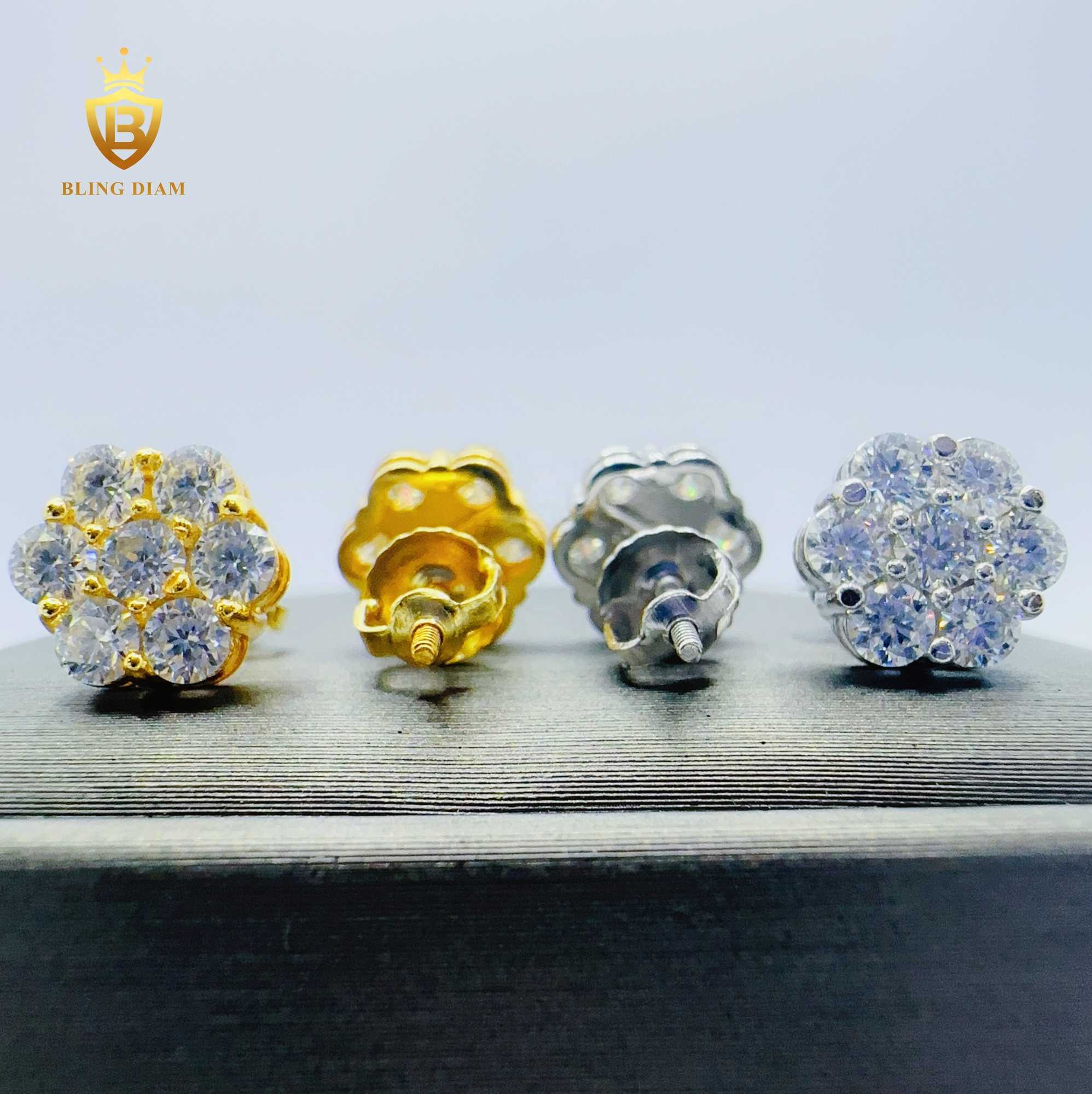 Blingdiam Jewelry Fashion Flower design 8mm Earrings VVS Moissanite hip hop stud Earrings for women