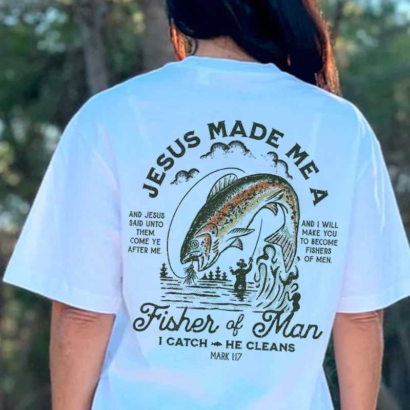 Fisher of Men Vintage Fashion Streetwear Tops Women Back Print Christian Bible Verse T-Shirt Unisex Jesus Religious Tshirts Gift X2501131