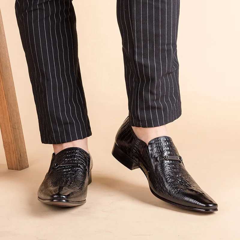 Classic Mens Slip- Leather Dress Shoes Luxury Fi Office Casual Business Men Formal Shoes Alligator Pattern Male LoafersXJ250113