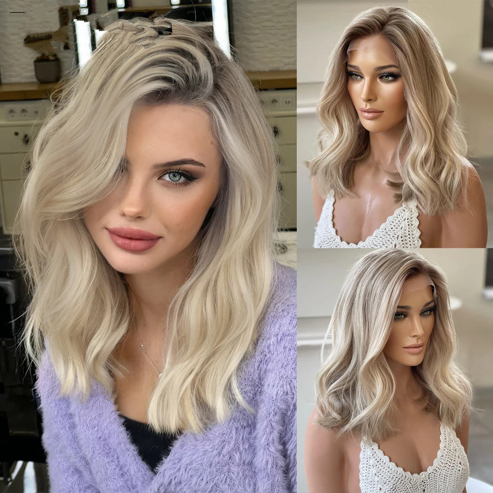Highlight 13X4 Transparent Lace Human Hair Front Wigs Frontal body wave brown roots Ash Blonde Colored Brazilian Remy On Sale Wig For Women Diva25
