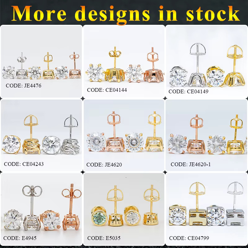 Ready to ship Zuanfa jewelry Round shape VVS GRA Certificate Moissanite dia sterg sier Screw Back Stud hip hop Earrings