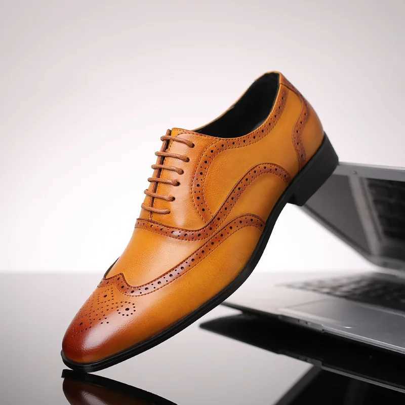 Mens Classic Brogue Shoes Mens Lace-Up Leather Dress Business Office Flats Men Wedding Party Oxfords EUR Sizes 38-48XJ250113