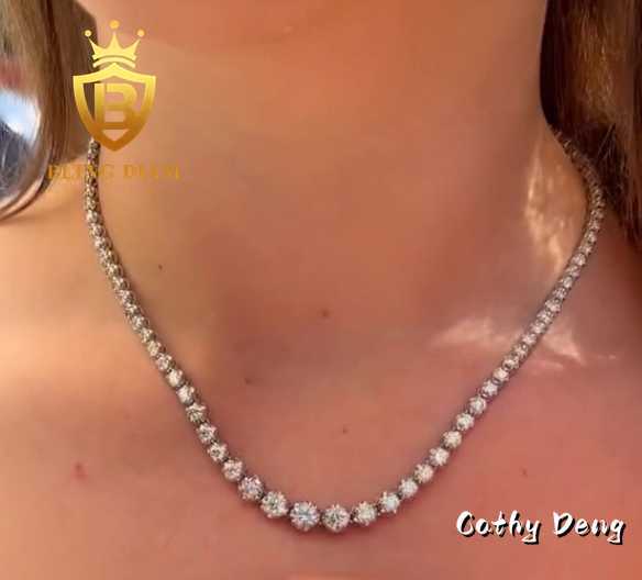 Fashion Design Small to Big 3 Prong Round Moissanite Tennis Chain S925 Sterling Silver Iced out Moissanite Chocker Necklace