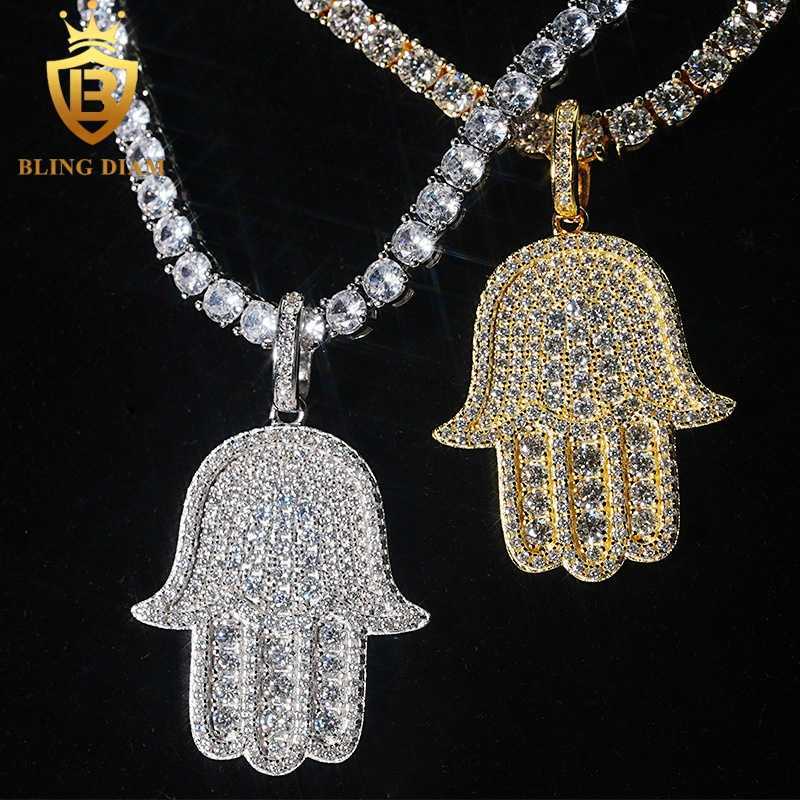 New Custom Hamsa Hand Pendant Hip Hop Jewelry Full Diamond VVS Moissanite 925 Silver Charm Pendant Passes Diamond Tester