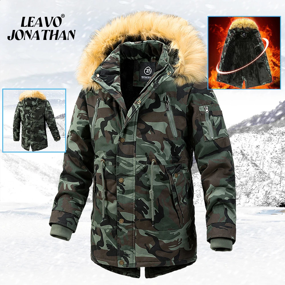 2024 Winter Outdoor Mens Cold Coat Warm Hunting Camouflage Thickened Midlength Cotton Work Windproof Clothing 250107