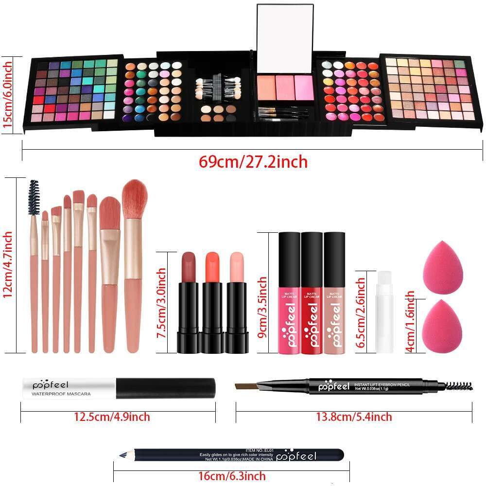 POPFEEL Face Kit Full Makeup Set, 177 Colors Eye Shawdow Lipstick Lipgloss, Chrismas Gift for Girl Teen Woman