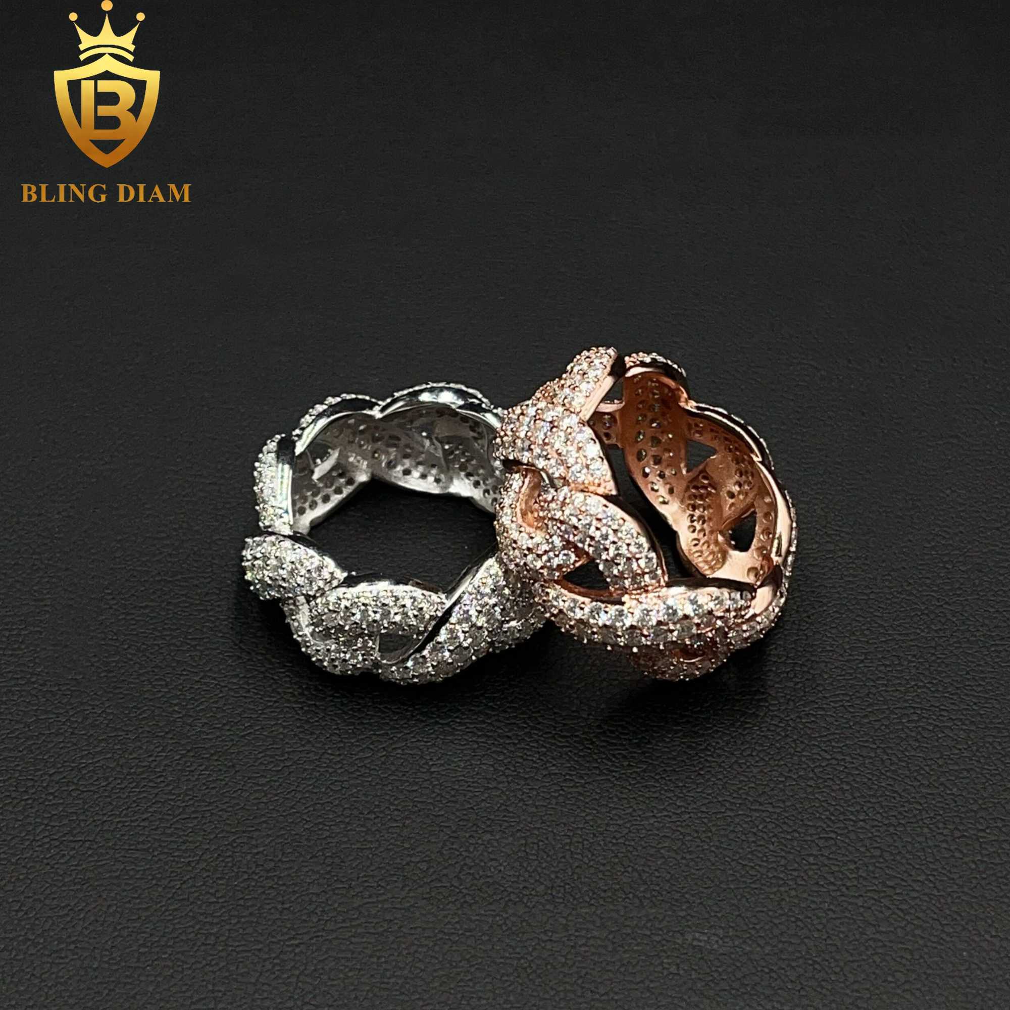 New Style Hip Hop Jewelry 925 Sterling Silver VVS Moissanite Full Diamond Iced Out Cuban Rings Men