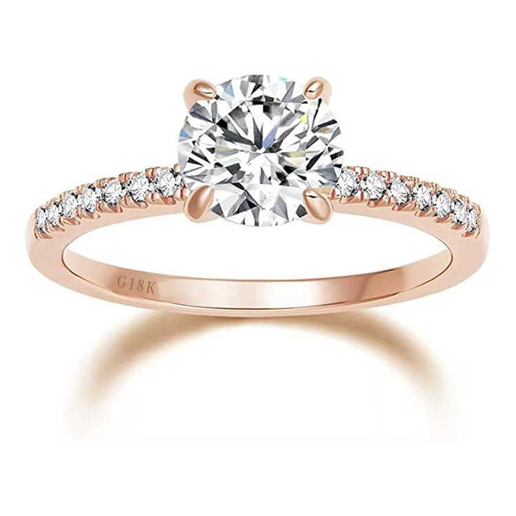 Fine Jewelry 18K White Solid Gold Prongs 2CT Excellent Round Diamond with Pave Band Moissanite Rings for Women Wedding