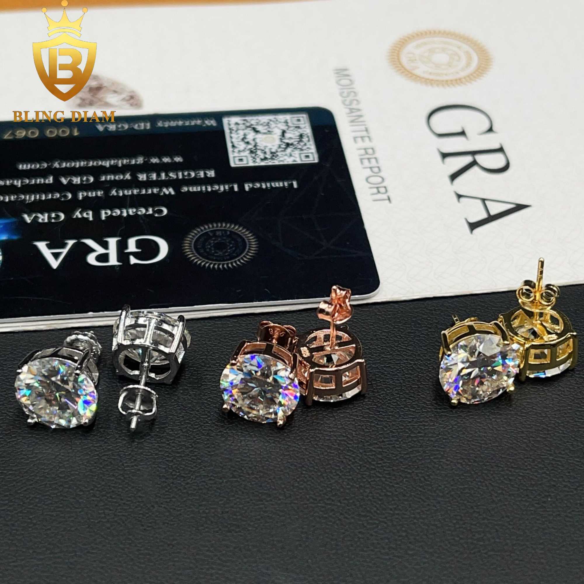 11mm Fine Jewelry Iced Out 925 Sterling Silver VVS Moissanite Diamond Screw Back Stud Earrings