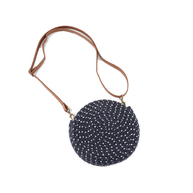 Round Women's Shoulder Bag Woven with Cotton Rope, Street Trendy and Versatile Round Straight 250113