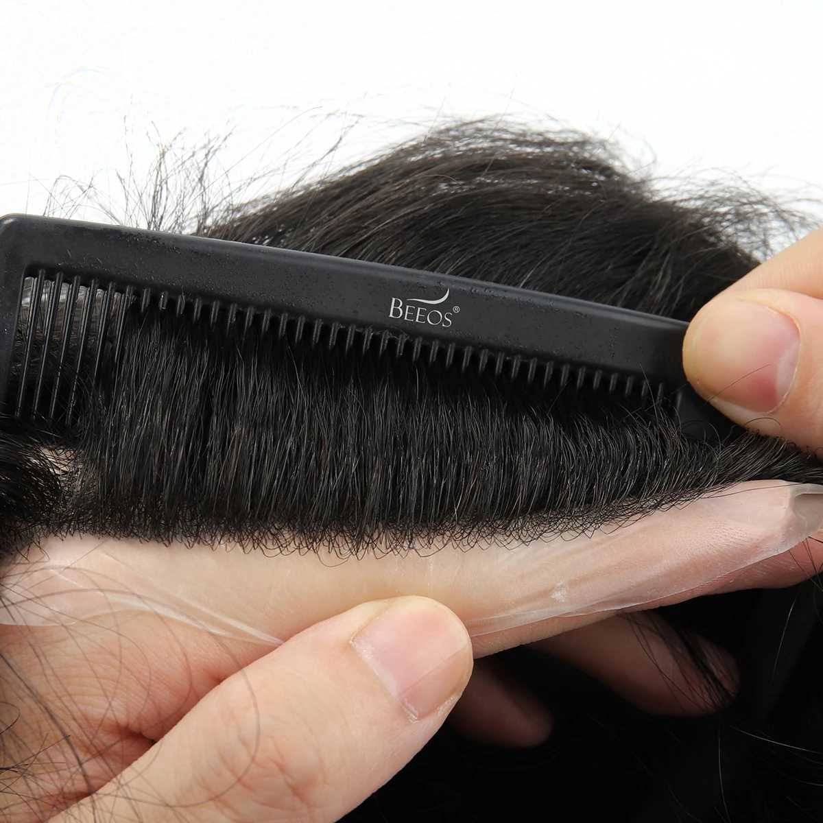 Beeos TJNG 6 inches 0.03-0.04mm Super Thin Skin Men Toupee Hair System Human Hair Protesis Capilar Hombre Pelo Humano W250113