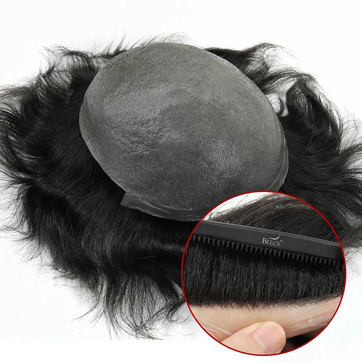Beeos TJNG 6 inches 0.03-0.04mm Super Thin Skin Men Toupee Hair System Human Hair Protesis Capilar Hombre Pelo Humano W250113