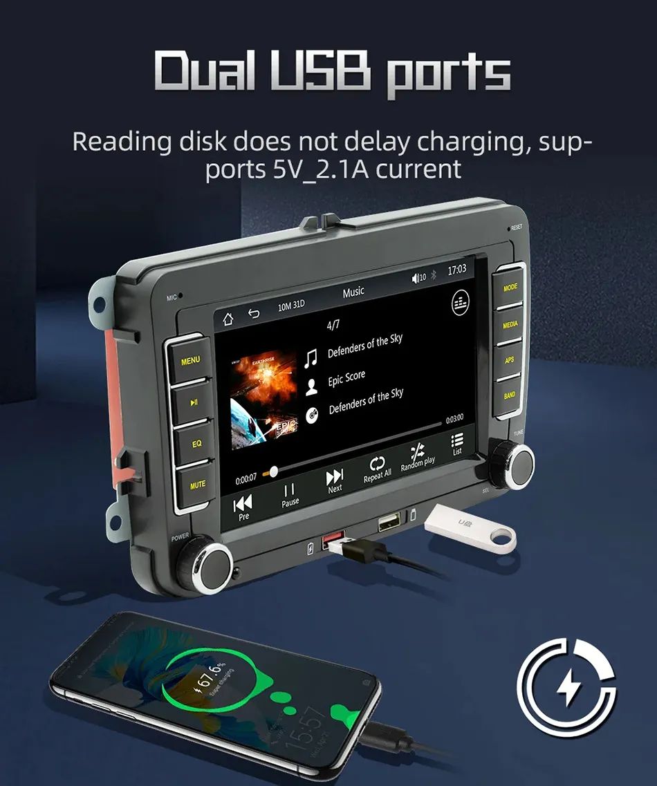 7 Inch Car Radio Supports Wireless CarPlay and Android Auto GPS Navigation System With Backup Camera for Volkswagen Cars