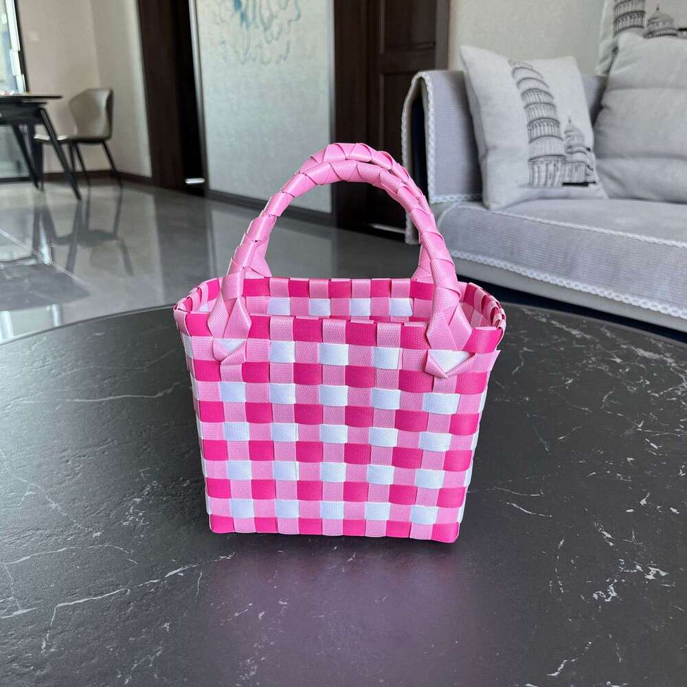2024 Summer Fresh Color Matching Gift Handbag, Plastic Weaving Bag, Vegetable Basket, Beach Bag