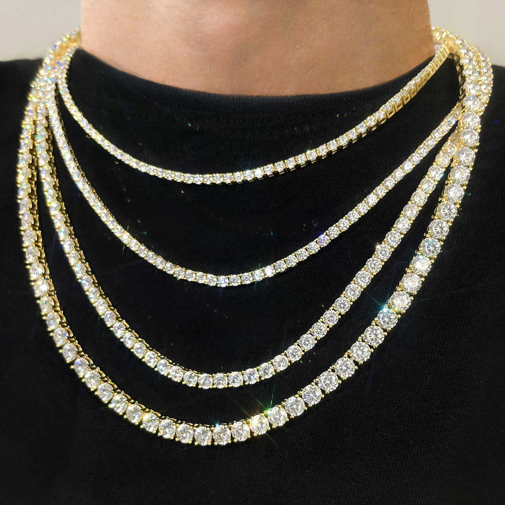 Luxury Men Women Hip Hop Iced Out Fine Jewelry Gold Plated 2mm 3mm 4mm 5mm S925 Silver Vvs D Moissanite Tennis Chain Necklace