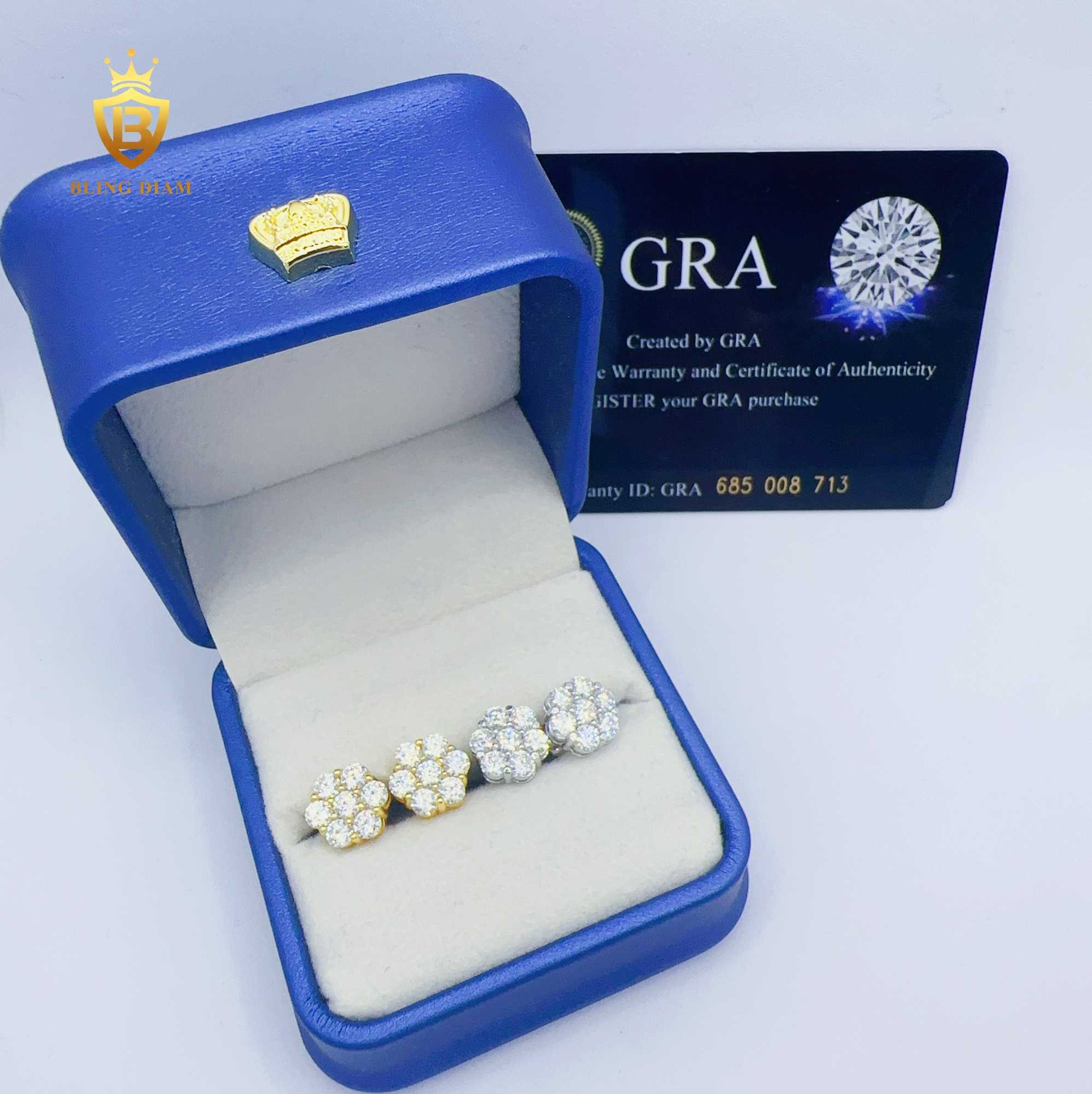 Blingdiam Jewelry Fashion Flower design 8mm Earrings VVS Moissanite hip hop stud Earrings for women