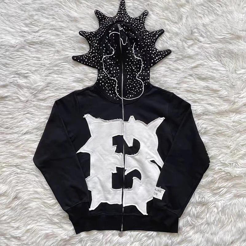 Men's Hoodies 24SS High Quality Glo Gang The Glory Hoody Heavy Industry Diamond-studded Hat Fashion Brand Men Women Patchwork Design