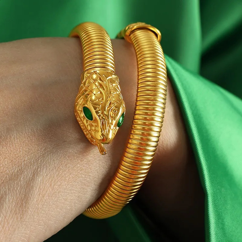 Stainless Steel Wrapped Snake Bracelet Retro Elastic Gypsy Polishing Bracelet Womens Fashion Jewelry 250109