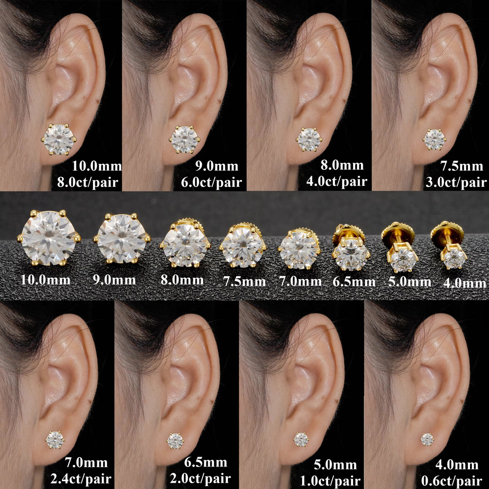 Ready to ship Zuanfa jewelry Round shape VVS GRA Certificate Moissanite dia sterg sier Screw Back Stud hip hop Earrings