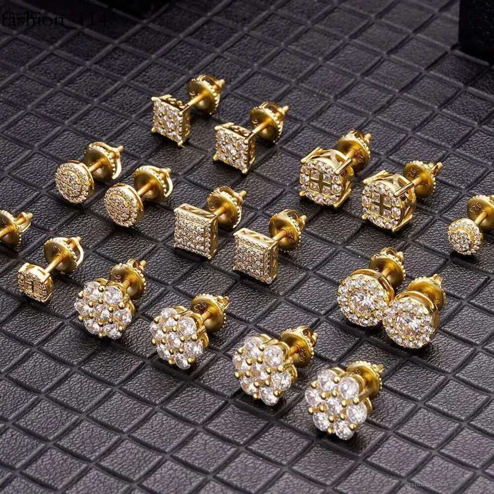 2023 fashion top quality earrings for man 10k gold plated sier needle VVS moissanite Real Gold Earrings