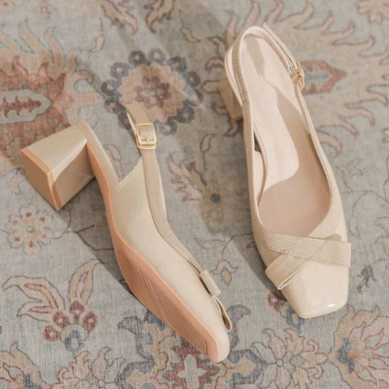 Chunky Sandals Bow Hollow Mules Pumps Female Comfort Fashion Sgback Elegant Brand Mary Jane Shoes Women