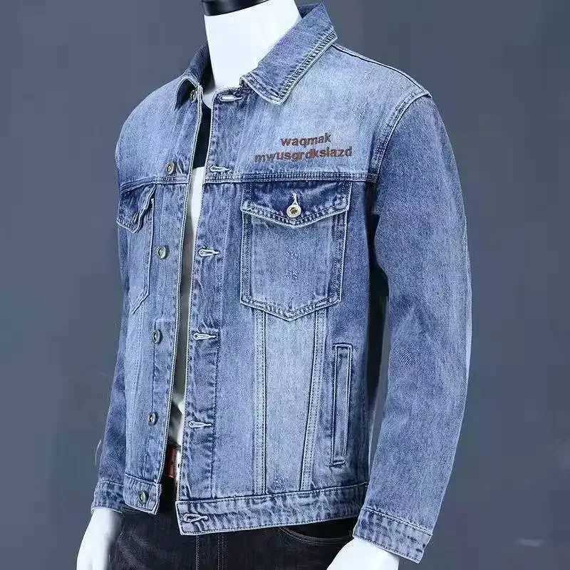 Button Letter Jeans Coat for Men Denim Jackets Man with Embroidery Autumn Blue Big Size Japanese Winter 2024 Loose Menswear Worn X250113