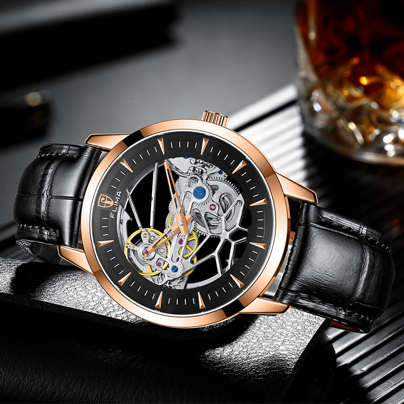 Luxury Men's Business Watch with Large Skeleton Design and Waterproof Steel Band