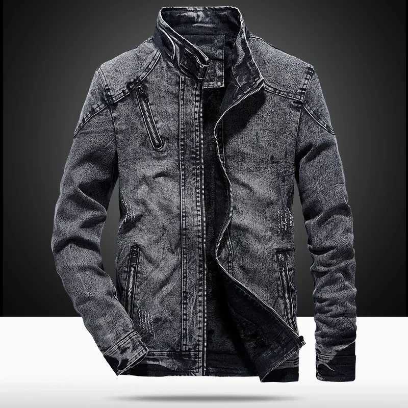 Mens Denim Jacket Korean Fashion Light Blue Printed Casual Shirts Denim Black Denim Coats Men Clothing Winter Jacket Men 4XL X250113