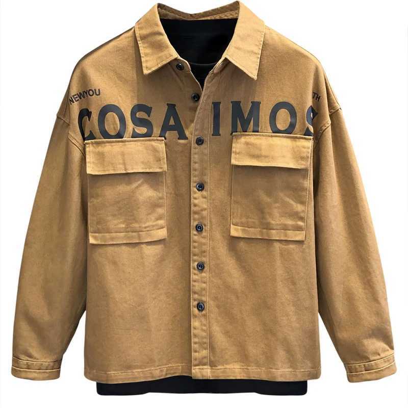 Spring Autumn New Collar Fashion Long Sleeve Shirt Man Letter Printing Button Patchwork Cardigan Japanese Style Loose Tops X250113